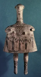 Glockenidol, aus Theben, Böotien, ca. 700 v. Chr. (bemalter Stein)